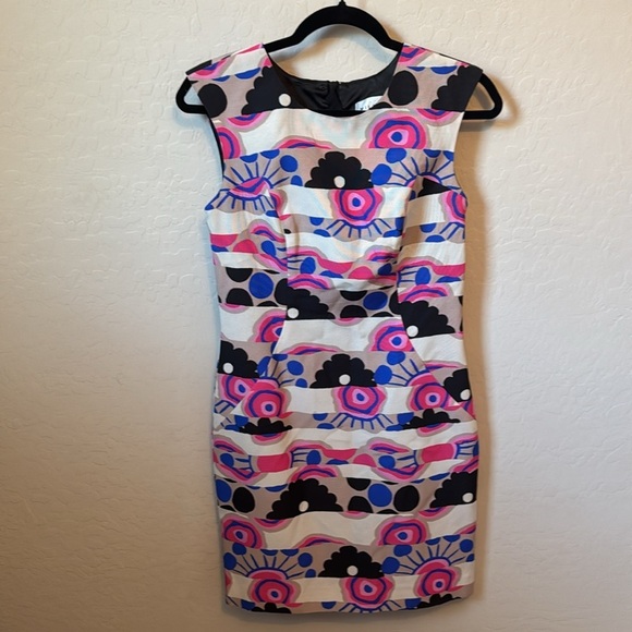 MILLY Multicolor Abstract Printed Mini Shift Dress Size 2 - Picture 2 of 10